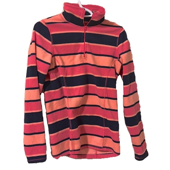 STRIPED FLEECE WARM ORANGE NAVY BLUE PINK ZIP COWL NECK SWEATER WINTER - Picture 3 of 6